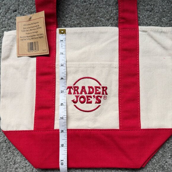 NWT Trader Joe's Limited Edition Mini Canvas Tote Bag Red - Picture 3 of 4